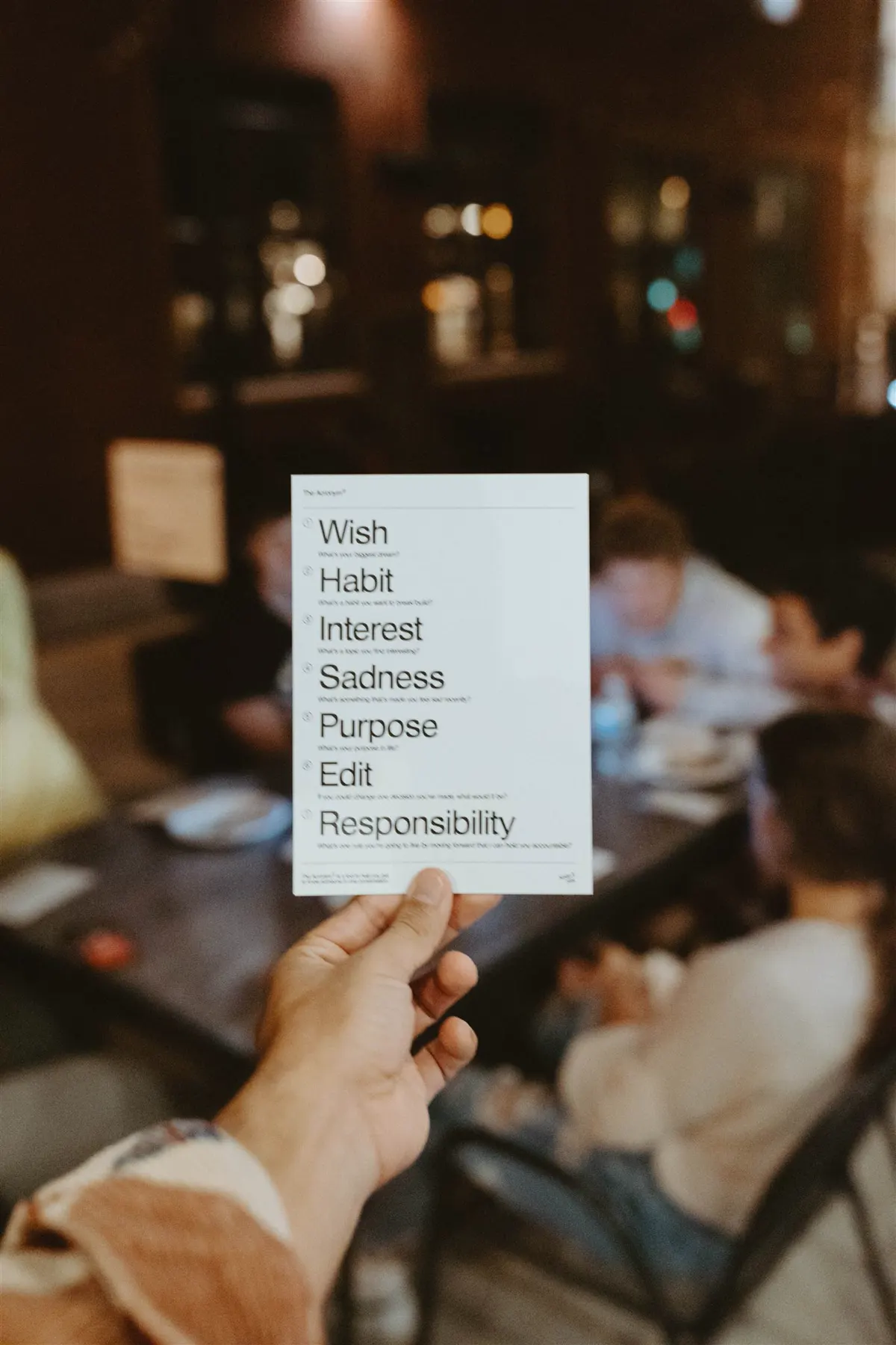 A hand holding an icebreaker card